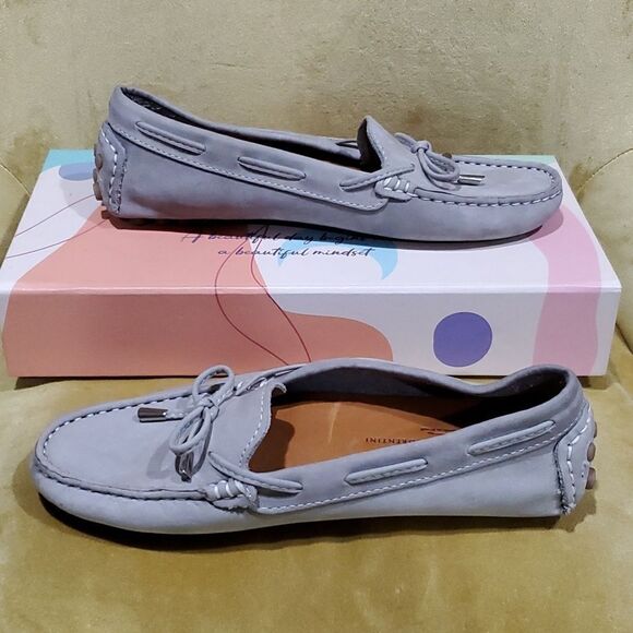 Mercanti Fiorentini Genuine Leather Driving Loafers in Grey/Silver Size 7 - Picture 1 of 12